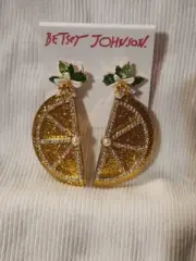 Betsey Johnson Lemon Slice Crystal Pearl Flower Cluster Dangle Earrings Bnwt