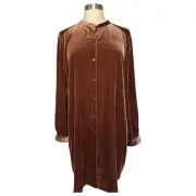 NEW EILEEN FISHER Blouse Tunic Large Nutmeg Brown Velvet Mandarin Collar $298