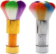 TOVINANNA 2 Pcs Beauty Makeup Brush Nail Cleaning Brush Short Handle Soft Bristles for Nail Art Dust