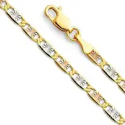 [The World Jewelry Center] 14k Tri Color Gold Solid 1.5mm Valentino Diamond Cut Chain Necklace with Spring Ring Clasp