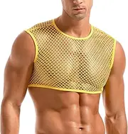 [Amy Coulee] Men's Fishnet Crop Top Sexy Mesh Vest See Through Sleeveless Shirts Muscle Tank Top Novelty Party Clubwear