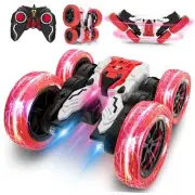 Remote Control Car, Double Sided RC Car, 4WD Off-Road Stunt Car with 360° Red