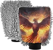 XYMZR Phoenix Fire Black Wing Absorbent Microfiber Car Wash Mitt, Funny Cute Anime Scratch Free for Cars Cleaning, Home Cleaning Mitts, 2 Pack, 10.24” L x 7.09” W