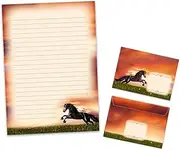 Writing Paper Set Letter Pad with Envelope for Boys Girls Kids Animals Horse Sunset (A4 Pad with 25 Sheets + 15 Envelopes)