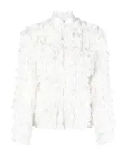 band-collar ruffled fitted jacket XS White