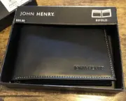 John Henry BILLFOLD Men’s Wallet Genuine Leather BLACK Passcase W230006 NIB New