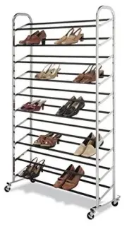 Whitmor 10 Tier Shoe Tower - 50 Pair - Rolling Shoe Rack with Locking Wheels ...