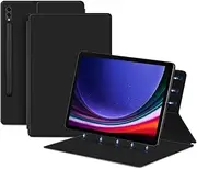 Magnetic Leather Case for Samsung Galaxy S8/S9 & Tab S7/S9 FE Plus, Slim Protective Cover with S Pen Holder, Auto Wake/Sleep Function (S9 FE Plus 12.4 inch,Black)