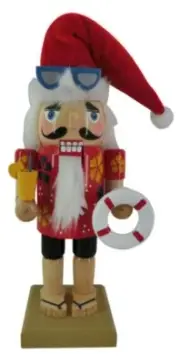Wooden Christmas Nutcracker, 9", SUMMER TOURIST IN SANTA HAT WITH POOL RING, P&T
