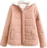 [Qolkmuiy-GJ] Women Fuzzy Sherpa Hooded Jacket Fleece Lined Thicken Zipper Up Coat Solid Color Long Sleeve Warm Cozy Outwear