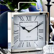 Shiny Silver Plated Square Ball & Handle Mantel Clock