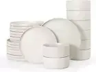 Star Dinnerware Sets, Plates and Bowls Set for 8, 24 Pieces Dish Set, Matte Whit
