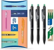 Pilot Frixion Ball Plus Erasable Rollerball Pen + Refills - 0.7mm Medium Tip - Thermosensitive Ink Clean Erasing for Office School – Pillow Pack of 3 Pens + 3 Refills (Green)