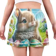 [RPLIFE] Cute Rabbit Easter Eggs Daisy Pajamas Shorts, Cute Shorts for Women with Pockets S-XXL
