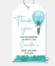 10 White Thank You Baby Shower Favour Gift Tags It's A Boy Personalised