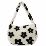 Nevenka Women Plush Flower Underarm Bag Hand Bag Soft Shoulder Bag-Flower-M