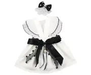 ishuif Pet Dress Flying Sleeves Gauzy Splicing V Neck Black Bowknot Faux Pearl Spring Summer Small Dog Puppy Cat Clothes Pet Supplies-XL White