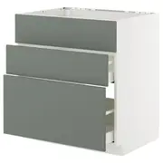 METOD / MAXIMERA base cab f sink+3 fronts/2 drawers, white/Nickebo matt grey-green, 80x60x80 cm