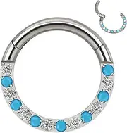[KUNASSHIR] 16G Front Turquoise Helix Earring G23 Titanium Daith Piercing Jewellery Cartilage Hoops Hinged Clicker Septum Ring with CZ