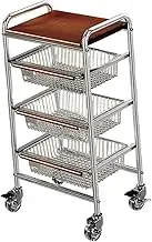 FytStycale Trolling Car with Wheel Utility Cart Steel Frame Comfortable Removable Storage Van on The Bike Sofa Side Table for The Library, Brown 3 Tier, as described