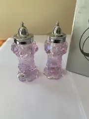 Fenton PINK Cabbage Rose Iridescent Salt & Pepper Shakers New In Box NIB Rare