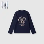 【GAP】兒童裝 LOGO純棉印花圓領長袖T恤-海軍藍(642625)