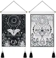 Lyacmy Pack of 2 Tapestry Sun and Moon Tapestry Moth Tapestries Black and White Tapestry Flower Vine Tapestry Wall Hanging for Room (13.8 x 19.7 inches)