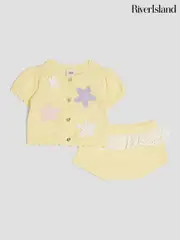 River Island Yellow Baby Girls Crochet Floral Print 3D Set (W61783) | $65