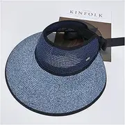 [TOMYEUS] Sun Hats Summer Sun Hat Women's Straw Hat Large Brim Sunscreen Sun Hat Folding Beach Hat Beach Cap (Color : Blue)
