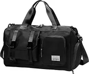 Fitness Duffel, Gym Bag, Lightweight Bag, Oxford Cloth Weekender Bag Carry on Tote Bags | Lightweight Small Travel Duffle Bag, Gym Yoga Bag Dry and Wet Separation for Sports, Women, Men, Black, Se