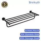 Bath Towel Rail Black Towel Holder with Shelf Bathroom 304 Stainless Steel 5 Bar
