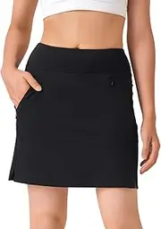 [Yogipace] Zip Slant Pockets,Women's UV Protection 17" Soho Skort Lightweight Casual Travel Skirt