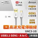 大通 UAC3-1G USB3.1 GEN1 A-TO-USB-C TYPE-C 1M閃充快充1米充電傳輸線灰