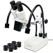 AmScope 10X-40X Compact Fixed-Lens Stereo Boom Microscope + Dual Gooseneck LEDs