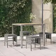 Garden Footstools with Cushions, Outdoor Patio Furniture, Waterproof Bench for Pool, Deck, Porch, Grey Poly Rattan