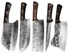 Cleaver Boning Knife Set Handmade Forged Steel Wood Handle Chef Butcher Slicing