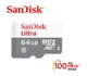 【最高折200+跨店點數22%回饋】SanDisk 64GB Ultra Micro SDXC UHS-I 記憶卡(100MB/s)無轉卡