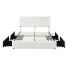 Levede Queen Bed Frame Tufted With 4 Storage Drawers Cream fabric,plywood,polyes