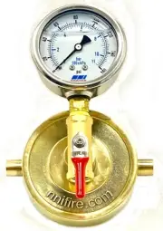 NNI 2-1/2" NST Fire Hydrant Static Pressure Gauge 160 PSI & 3 way Bleeder Valve