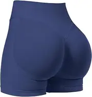 [BumpGlow] Women Workout Shorts 4.5 Scrunch Butt Lifting Gym Comfy Running Shorts Seamless Booty Biker Shorts, Navy Blue, Large