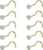 [AccGin] 10Pcs 18G 20G Nose Ring Surgical Steel Nose Rings Studs Piercing 1.5mm 2mm 2.5mm 3mm Round Diamond CZ L Shaped Corkscrew Nose Rings Gold Black Silver Nose Piercing
