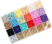 [Generic] 24 Grids Clay Flat Beads Household Chip Disk Spacer with Storage Box Bohemian Style Jewelry Making Bracelet Accessories