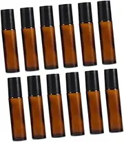 HONITANO 12Pcs Refillable Roll Essential Oil Bottle Brown Glass Container for Travel for Storing Synthesis Oil Perfume and Essence Leak Design
