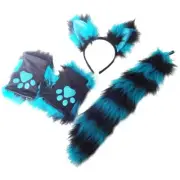 Faux Fur Fox Wolf Ears Headband Furry Tail Costume Halloween Holiday Fancy Dress