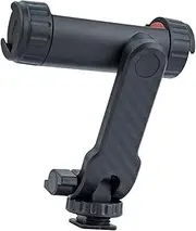 NonMiFyR Smartphone Tripod Mount with 2 Cold Shoes 1/4" Thread Mobile Phone Clip 360° Swivel and 180° Tilts Adjustable for Desktop, Black