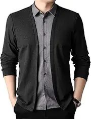 [JEShifangjiusu] Mens Lightweight Soft Comforts Sweater Open Front Shawl Collar Sweaters Slim Ribbed Bottom Hem Cardigan, Dark Grey, Large