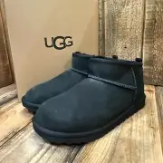 UGG KIDS CLASSIC ULTRA MINI BOOT YOUTH US SIZE 6 BLACK SUEDE / WOOL BOOTIE SHOE