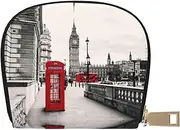 [JEJEA] Red Phone Booth London Street Print Credit Card Holder Wallet, Small Card Holder Wallet with Zipper,Leather Card Holder, White, One Size