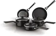 Ninja ZEROSTICK Classic 5-Piece Pan Set [CW55000UK] Aluminium Cookware, Induction Compatible, Dishwasher Safe, Oven Safe to 180°C, Glass Lids, Black