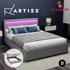 Artiss Bed Frame DOUBLE Size RGB LED Gas Lift Storage Mattress Base Grey COLE